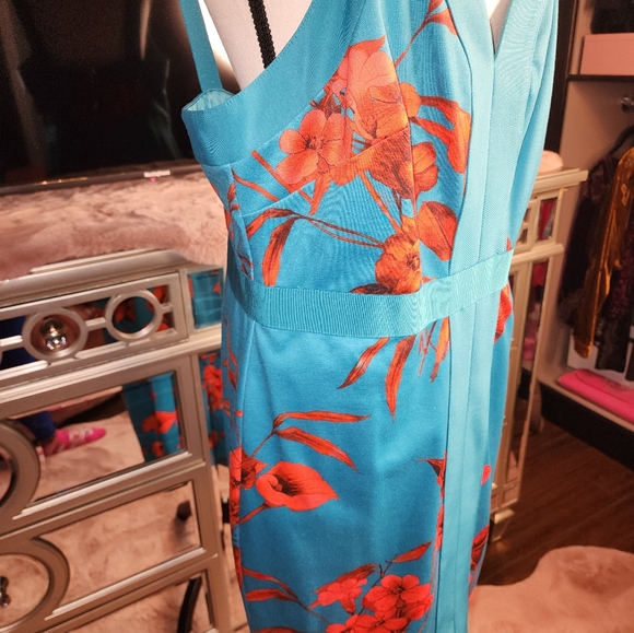 Ted Baker Turquiose and Orange Floral Cocktail Dress Size 5 - Picture 2 of 13